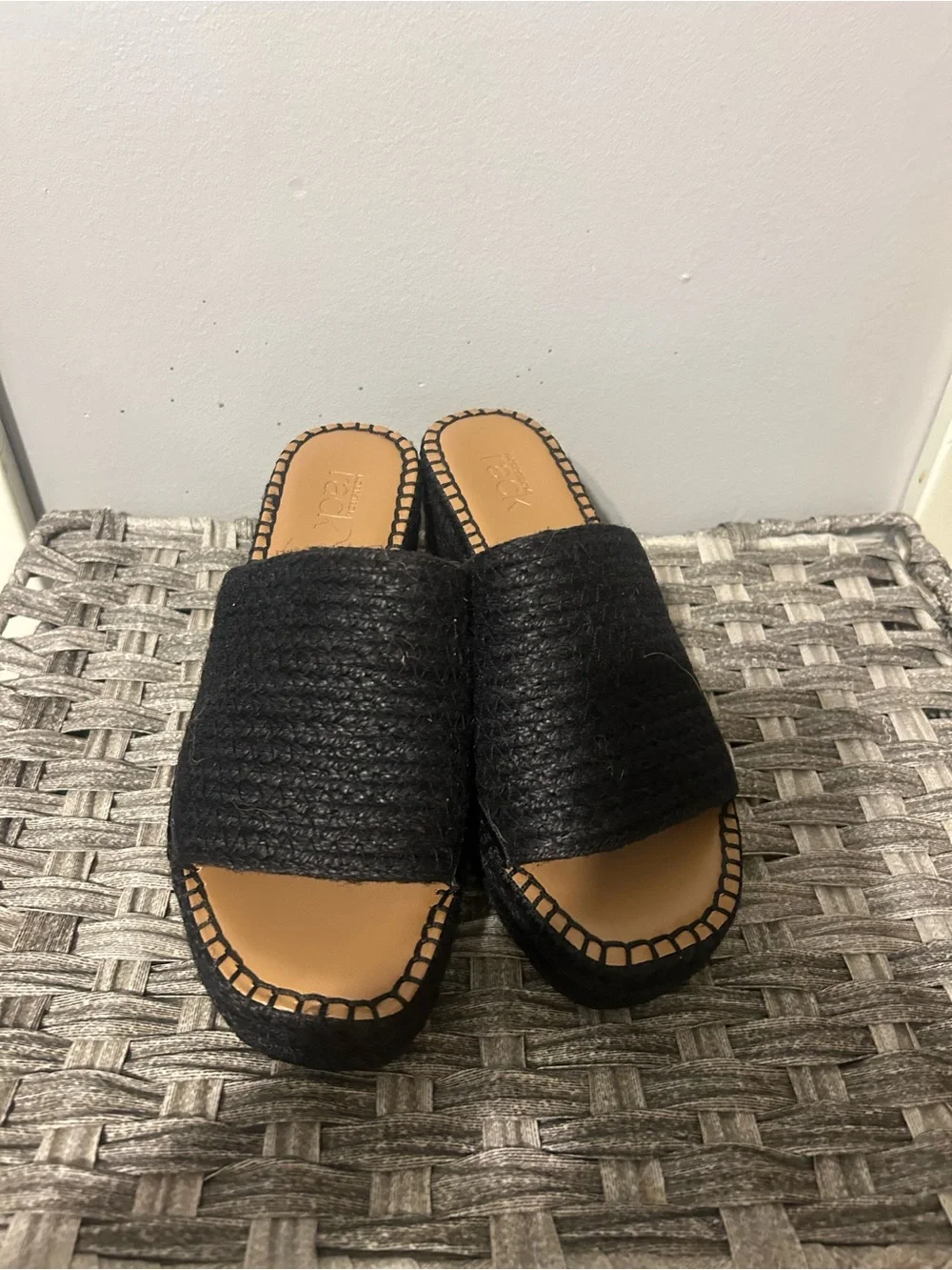 Black Woven Espadrille Wedge Slide - Women's